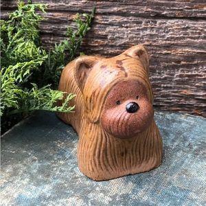 Cute Vintage Dog Figurine ceramic Maltese or Silky Terrier Vtg clay Terracotta🤎
